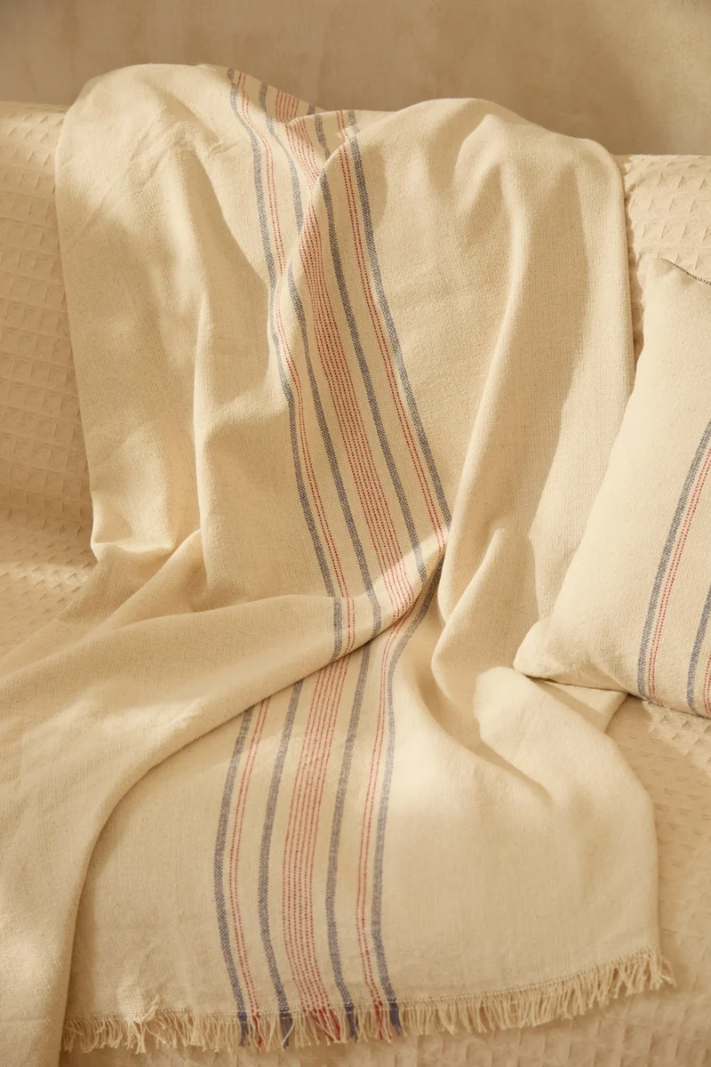Plaid de algodón de alto gramaje con raya tejida roja y azul Born