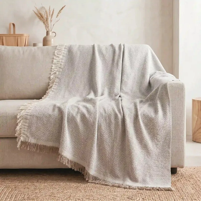 Colcha de Verano Multiusos Algodón Beige con Flecos