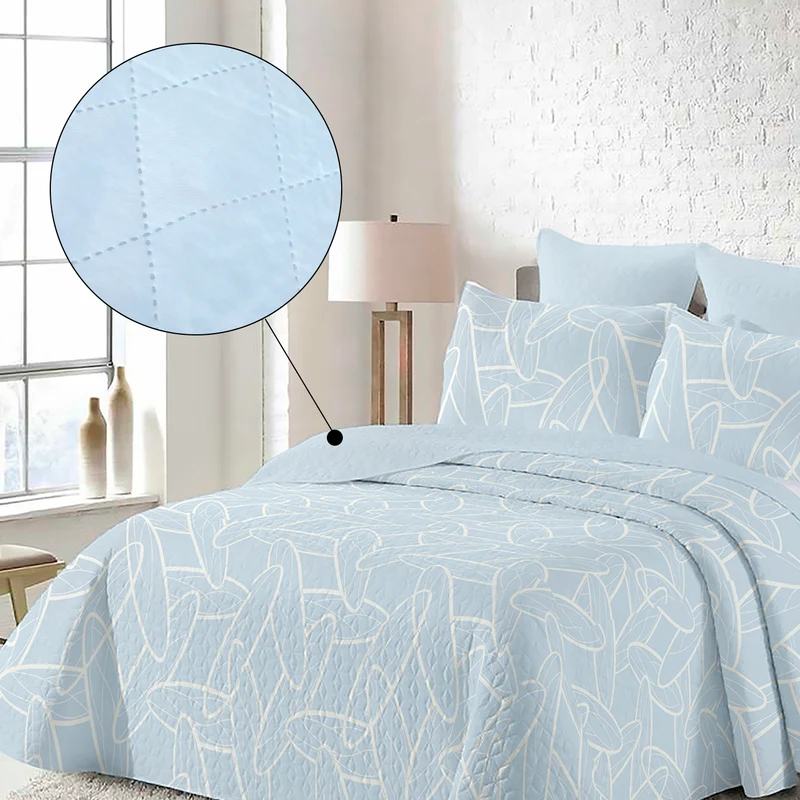 Colcha Bouti Estampada para Verano y Entretiempo. Incluye Funda de cojín- Rayas Azul