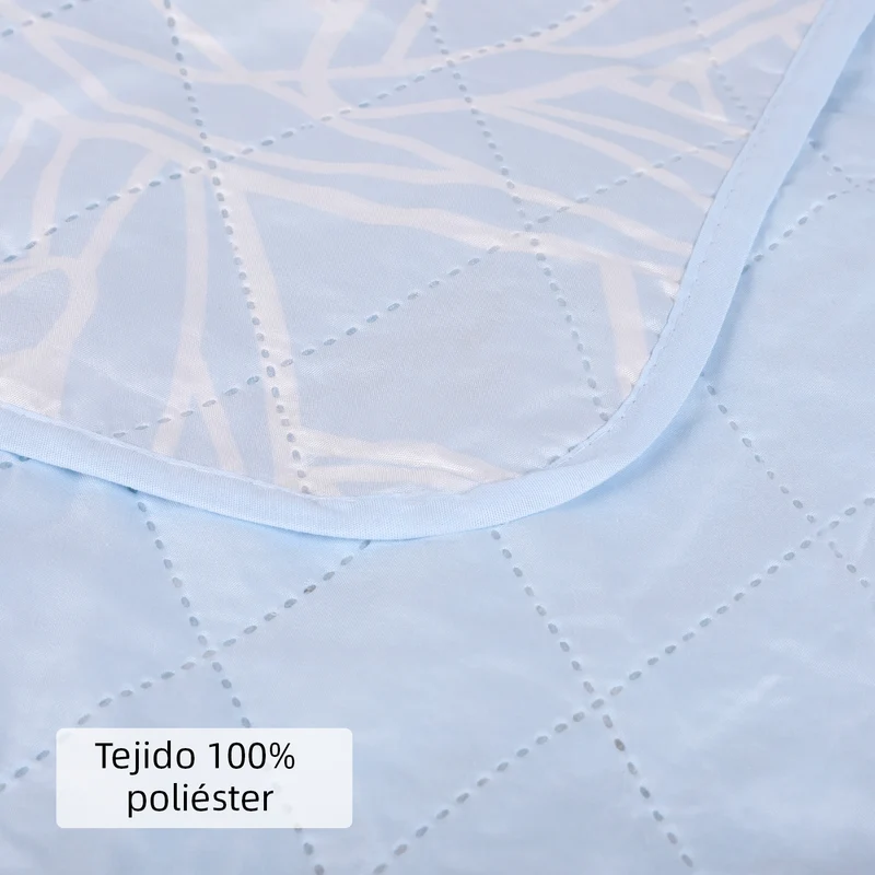 Colcha Bouti Estampada para Verano y Entretiempo. Incluye Funda de cojín- Rayas Azul
