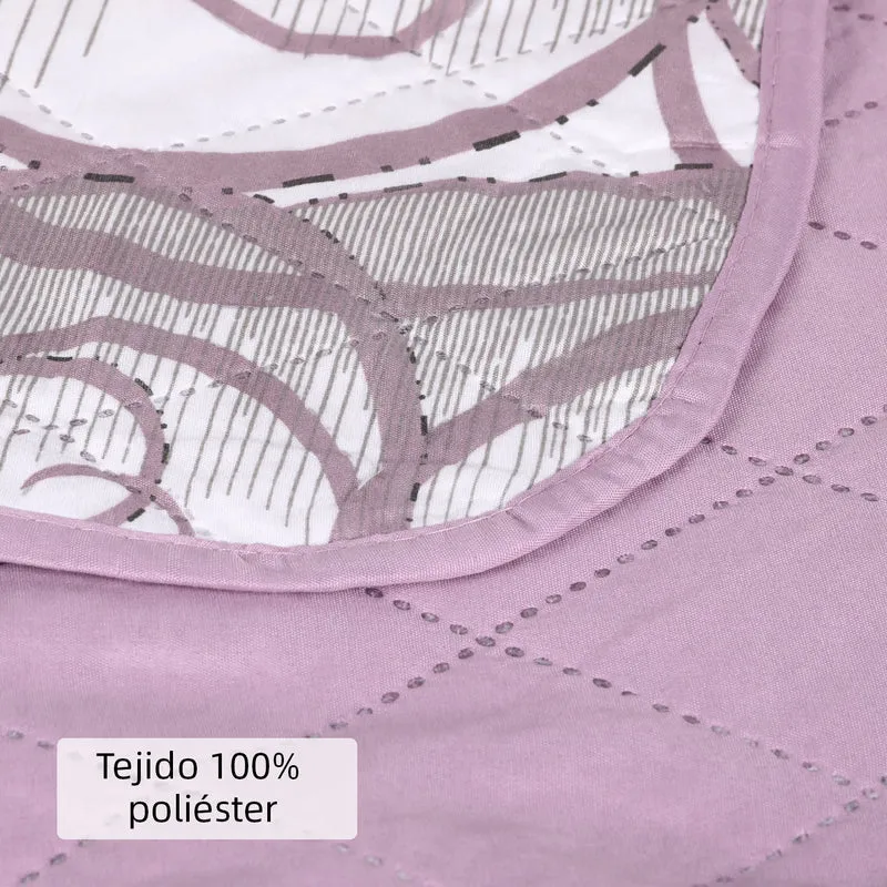 Colcha Bouti Estampada para Verano y Entretiempo. Incluye Funda de cojín- Ondas Lila