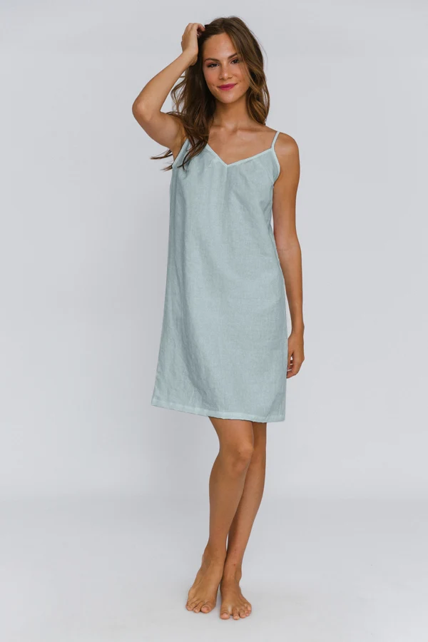 Camisón de lino azul glaciar – Iza