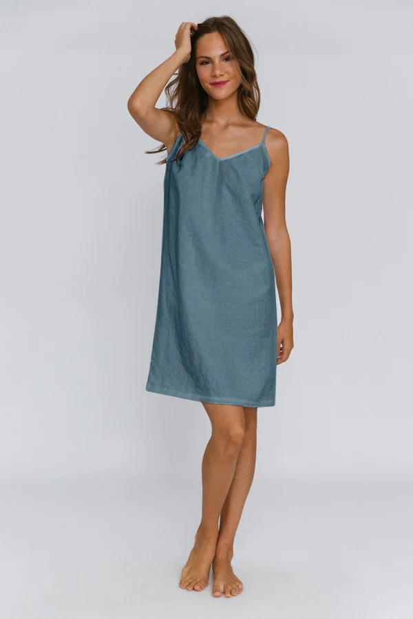 Camisón de lino azul francés – Iza