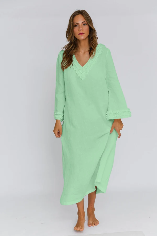 Camisón largo de lino verde menta - Bia