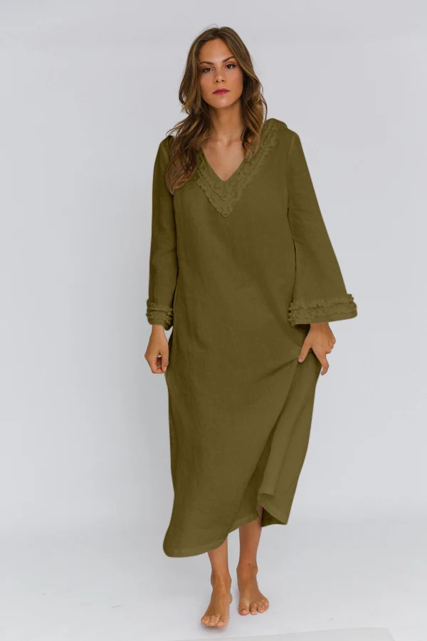 Camisón largo de lino verde oliva - Bia