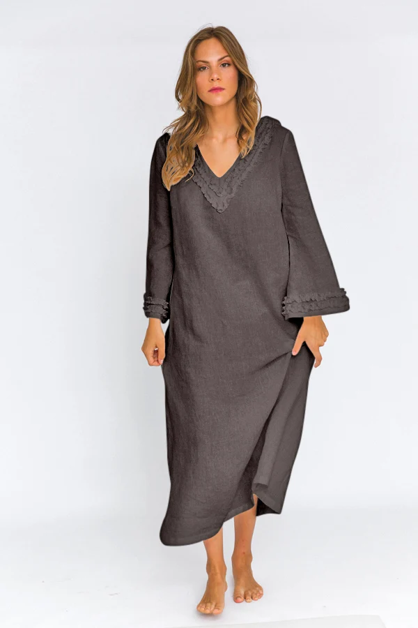Camisón largo de lino gris plomo - Bia