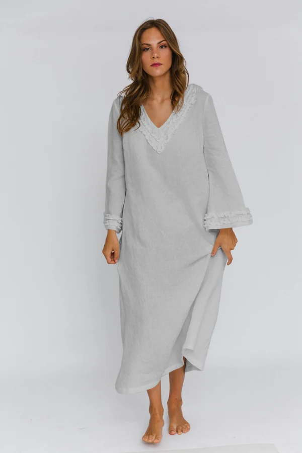 Camisón largo de lino gris mineral - Bia