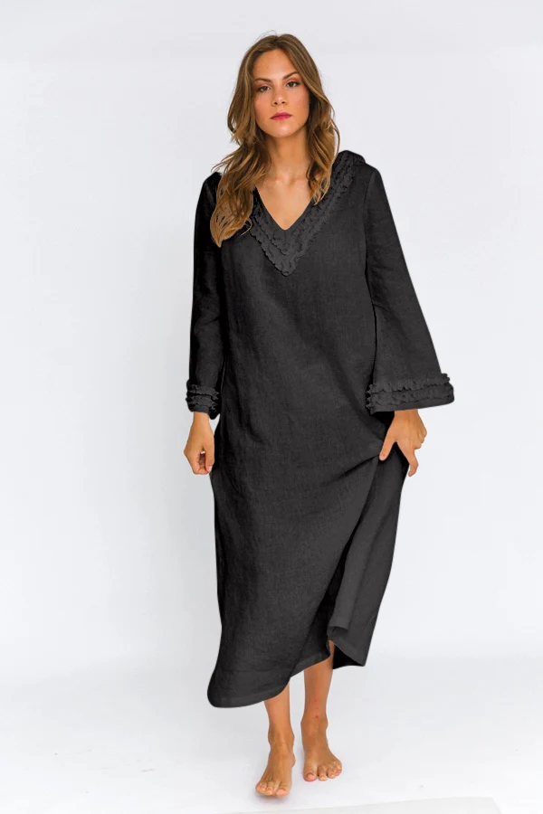 Camisón largo de lino en tinta negra - Bia