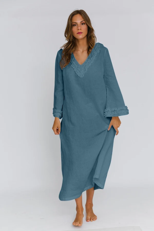 Camisón largo de lino azul francés - Bia