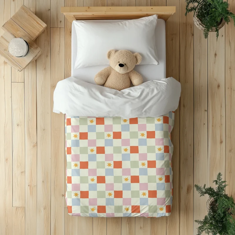 Funda nórdica Infantil Cuadros Colores Pastel Estrellas Naranja S