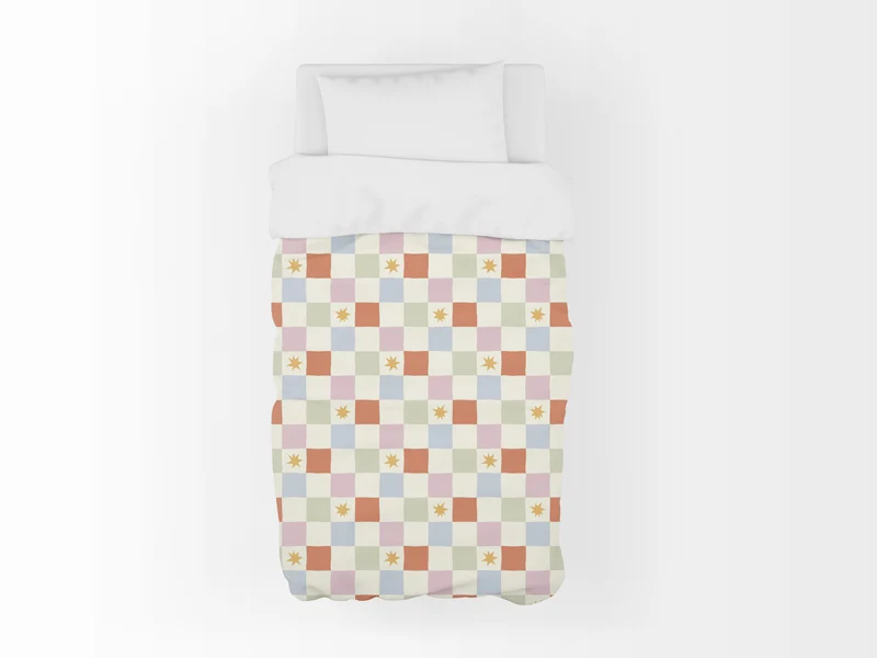 Funda nórdica Infantil Cuadros Colores Pastel Estrellas Naranja S