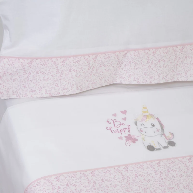 Juego de sábanas cuna unicornio 124 blanco/rosa