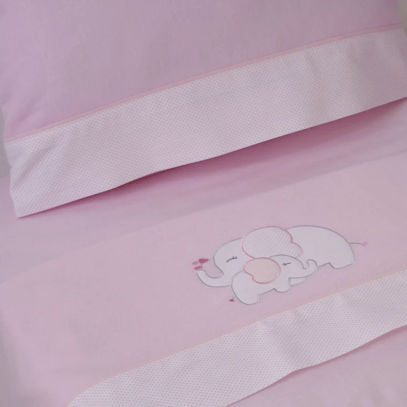 Juego de sábanas cuna franela elefante rosa