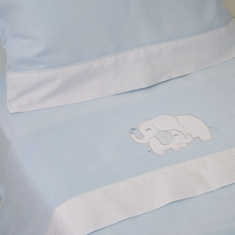 Juego de sábanas cuna franela elefante azul