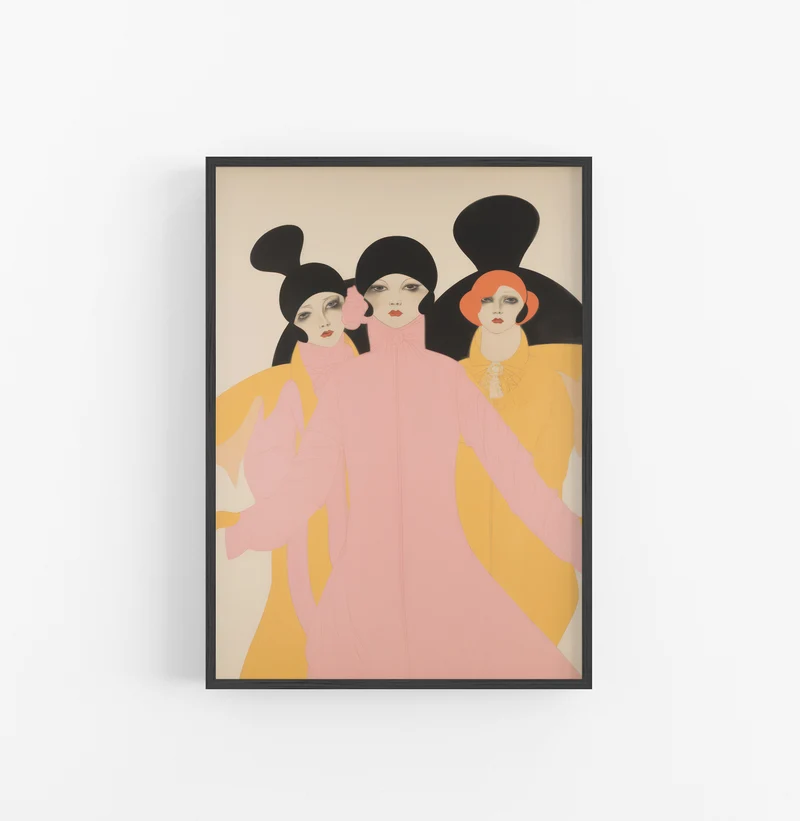 Cuadro con Marco Eclectic Art Deco Rosado Negro Amarillo