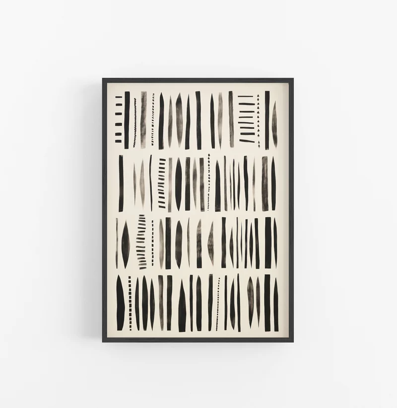 Cuadro con Marco Eclectic Lineas Irregulares Minimalista Negro Crema