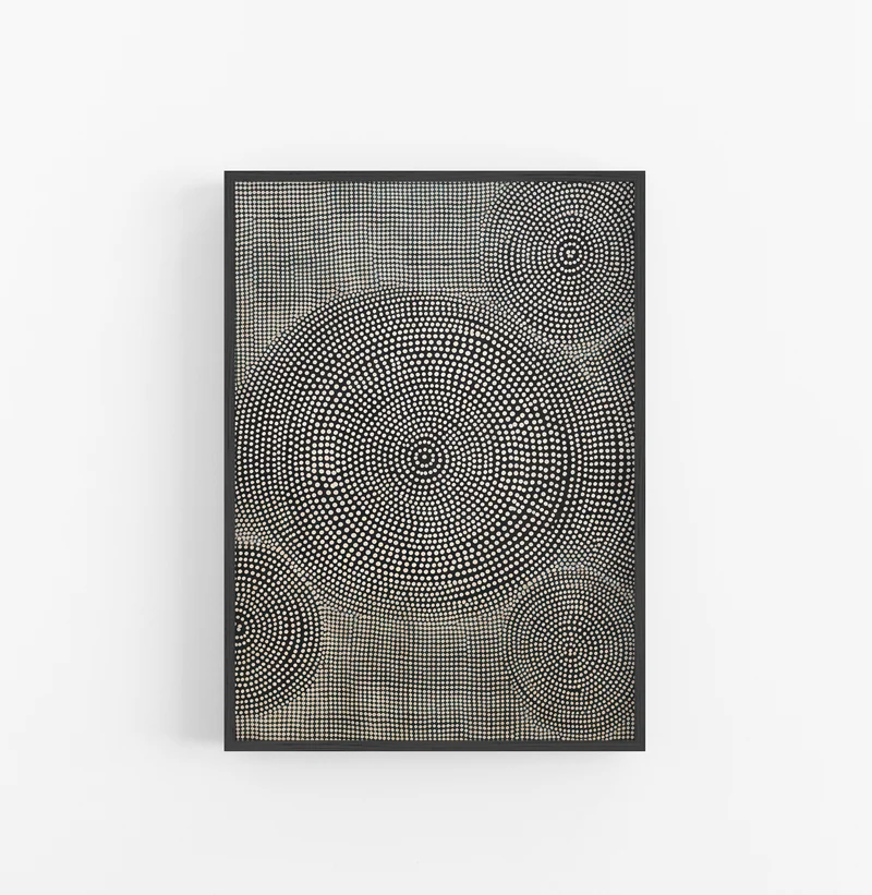 Cuadro con Marco Eclectic Puntillismo Circular Beige Negro