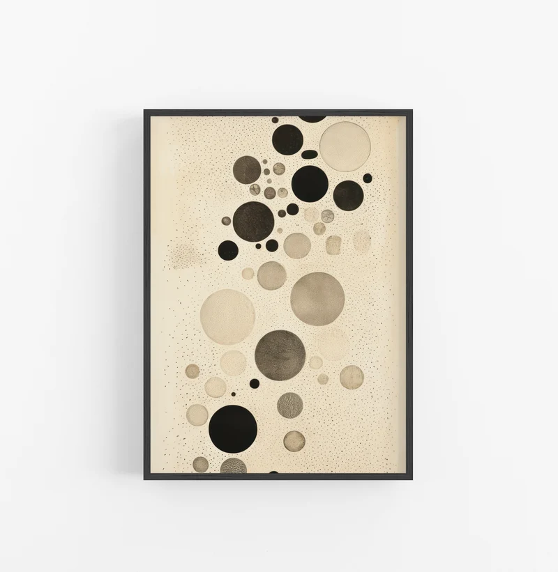 Cuadro con Marco Eclectic Puntos Circulos Negro Beige