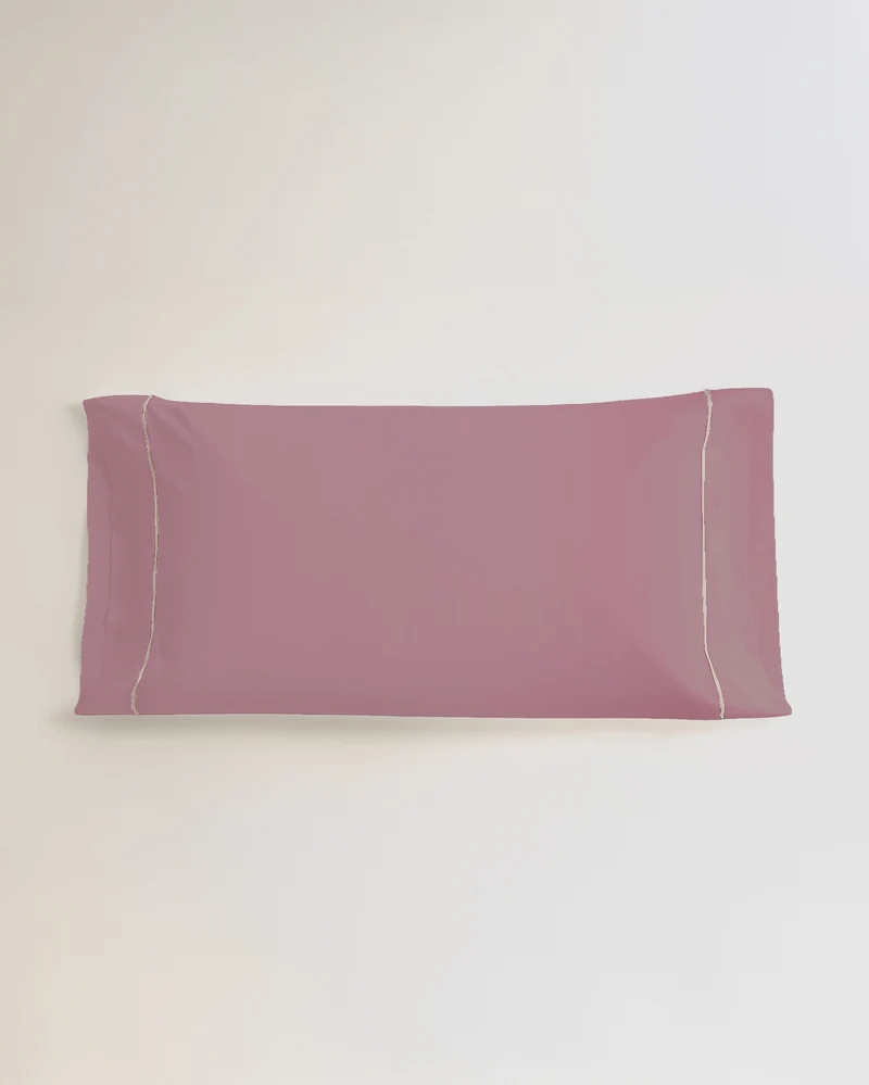 Funda almohada algodón percal con vivos morado seco