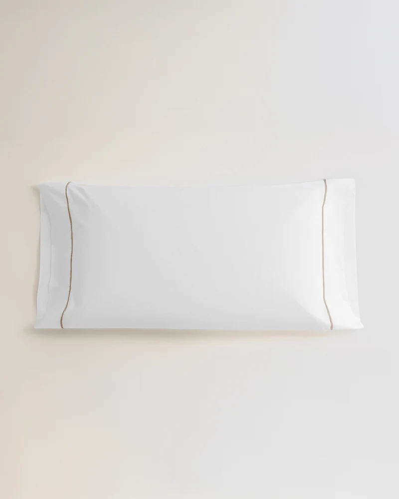 Funda almohada algodón percal con vivos blanco