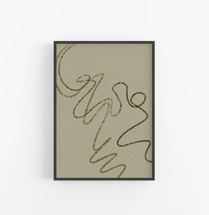 Cuadro con Marco Casual Ethnic Lineas Organicas Verde Oliva Beige