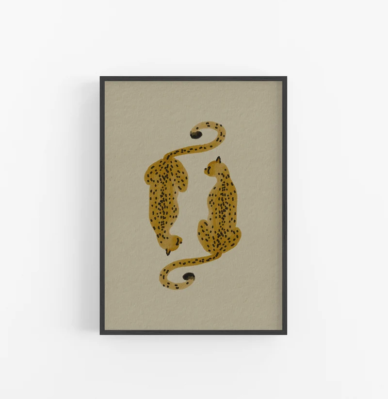 Cuadro con Marco Casual Ethnic Jaguares Acuarela Ocre Marron