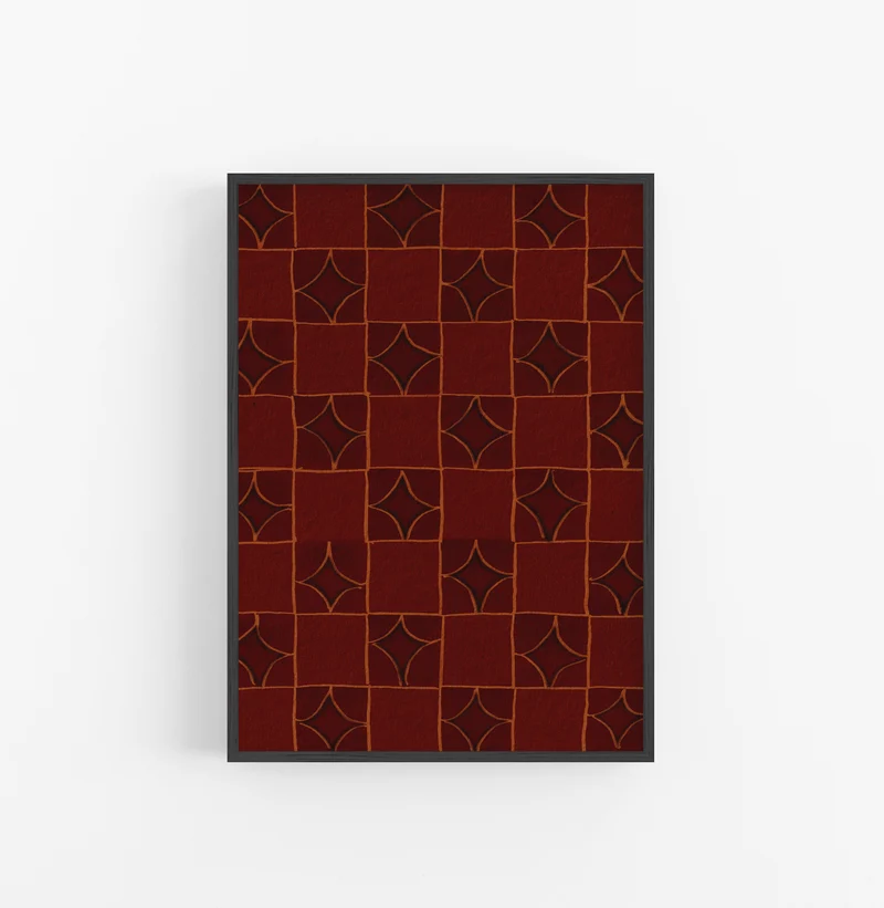 Cuadro con Marco Casual Ethnic Geometrico Marron Rojizo Ocre