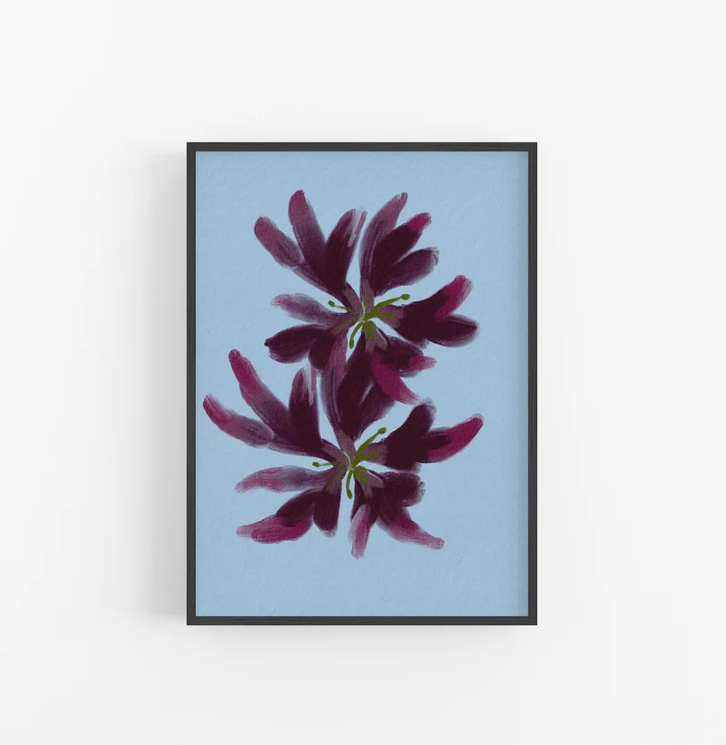 Cuadro con Marco Casual Ethnic Floral Pintura Azul Morado Verde