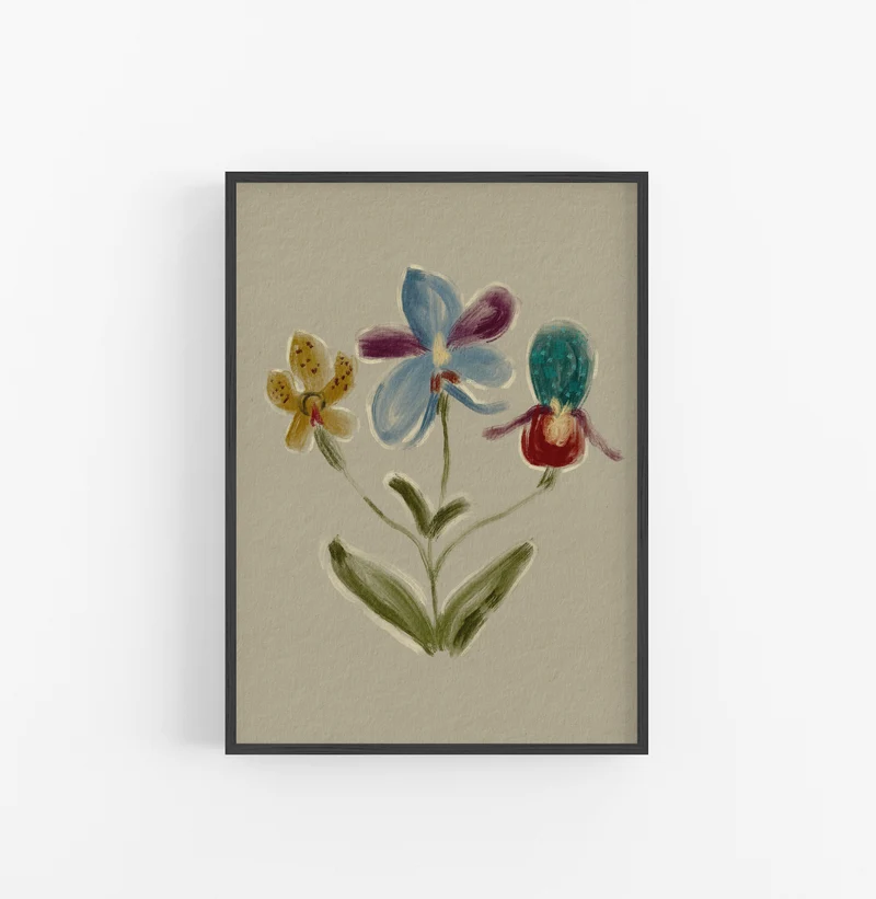 Cuadro con Marco Casual Ethnic Floral Pintura Acuarela Pastel