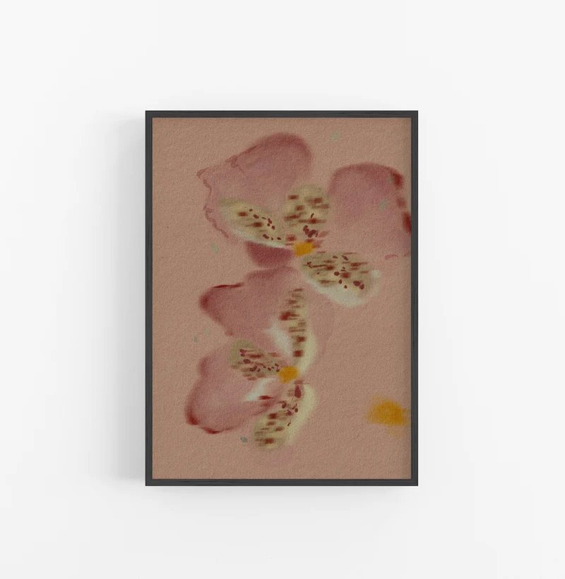Cuadro con Marco Casual Ethnic Floral Pastel Rosado Beige