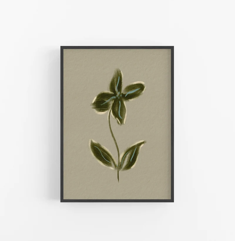 Cuadro con Marco Casual Ethnic Floral Minimalista Verde Azul