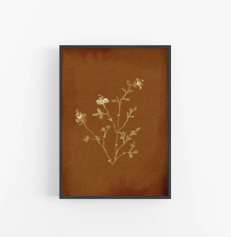 Cuadro con Marco Casual Ethnic Floral Minimalista Beige Marron