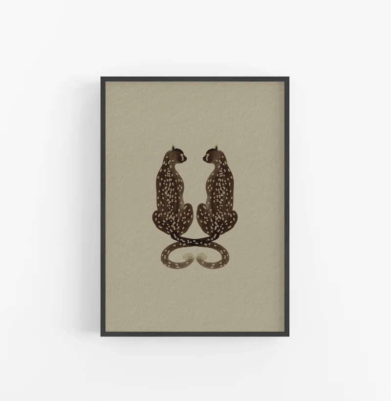 Cuadro con Marco Casual Ethnic Animal Silueta Simetrica Marron Beige