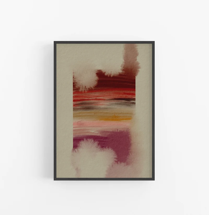 Cuadro con Marco Casual Ethnic Acuarela Abstracta Rojo Beige Ocre Purpura