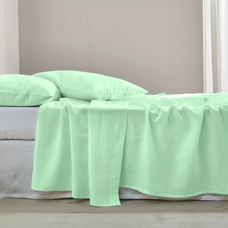 Sábana encimera básica de lino lavado verde menta