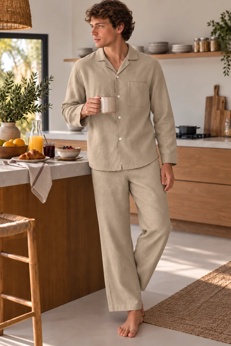 Conjunto de pijama largo para hombre en lino natural - Ronaldo