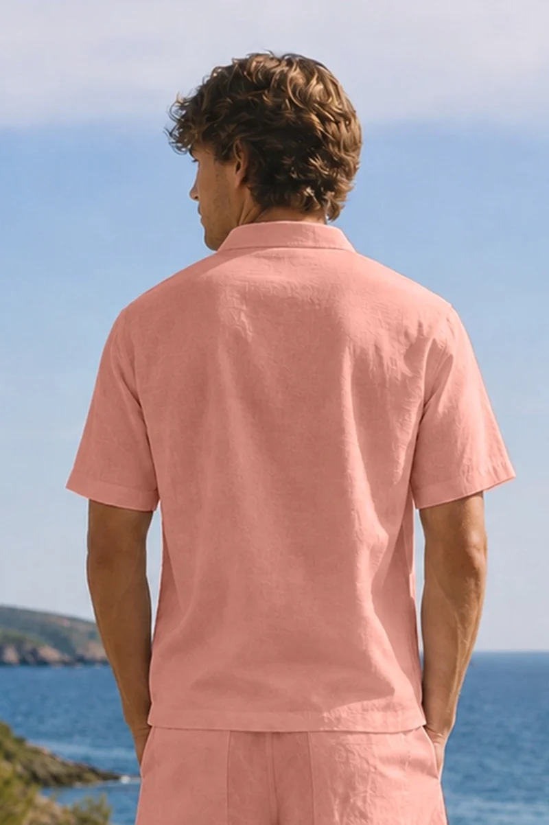 Camisa de pijama para hombre de manga corta en lino rosa - Emanuel