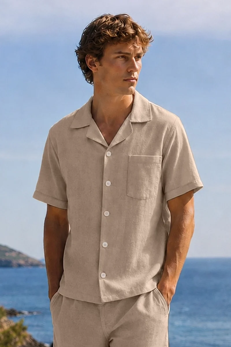 Camisa de pijama para hombre de manga corta en lino natural - Emanuel