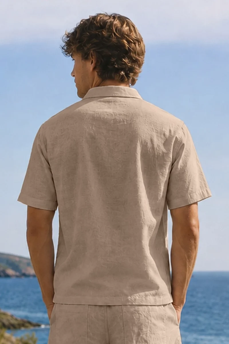 Camisa de pijama para hombre de manga corta en lino natural - Emanuel