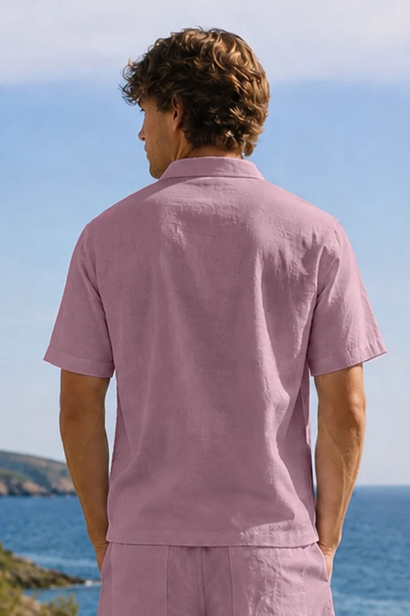 Camisa de pijama para hombre de manga corta en lino lila - Emanuel