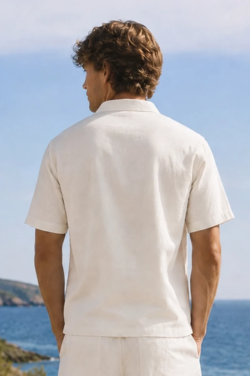Camisa de pijama para hombre de manga corta en lino marfil - Emanuel