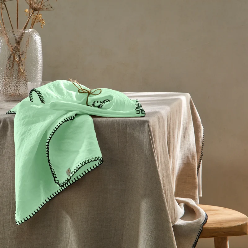 Servilletas de mesa con punto de festón de lino verde menta