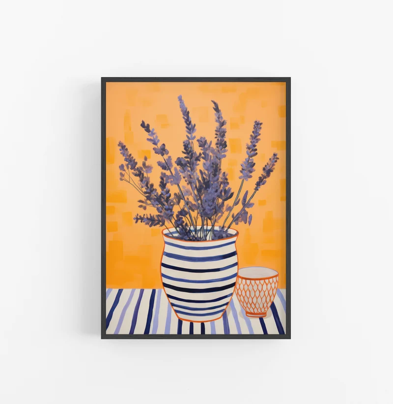 Cuadro con Marco Eclectic Floral Lavanda Azul Naranja Rayas