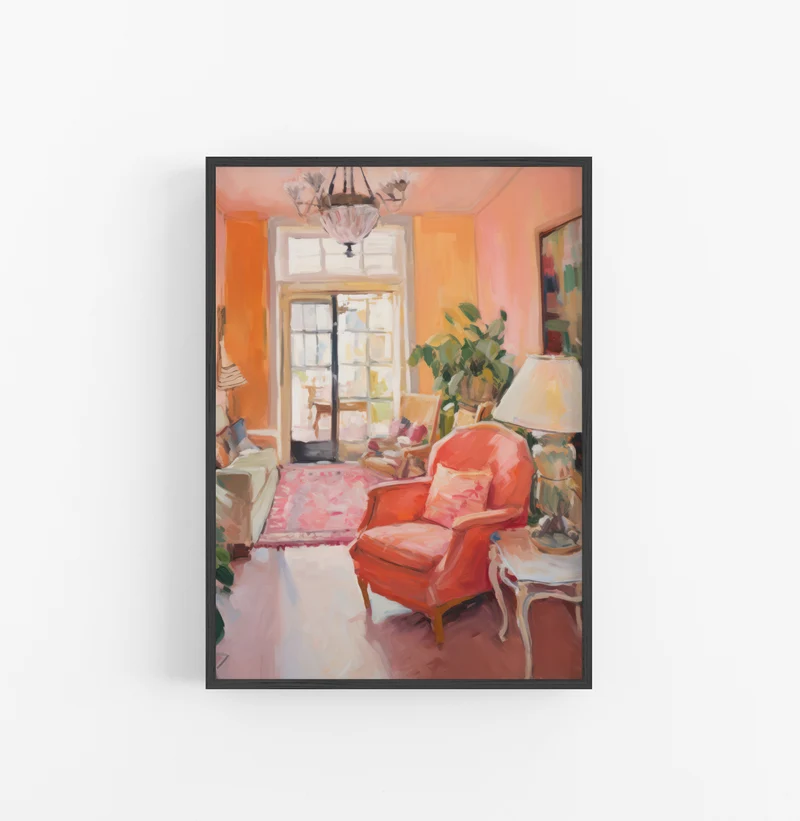 Cuadro con Marco Eclectic Acuarela Interior Naranja Rosado