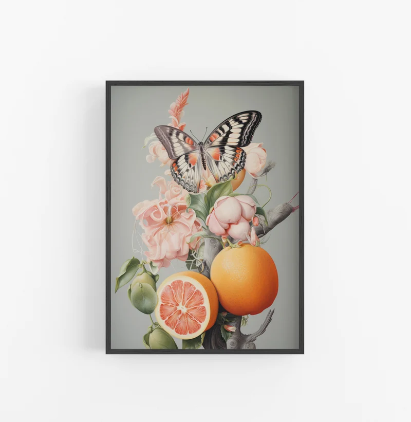 Cuadro con Marco Eclectic Realista Floral Frutas Naranja Rosa
