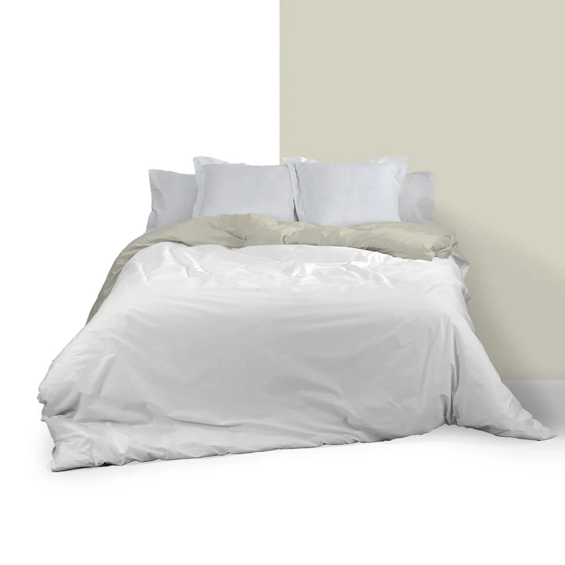 Funda nórdica reversible blanco-piedra