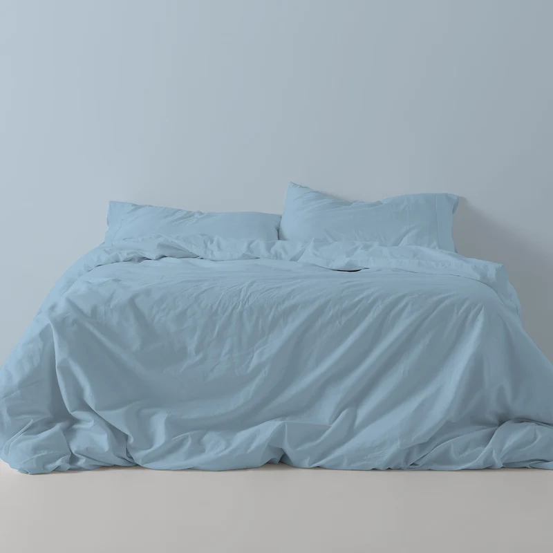 Funda nórdica lisa algodón azul celeste