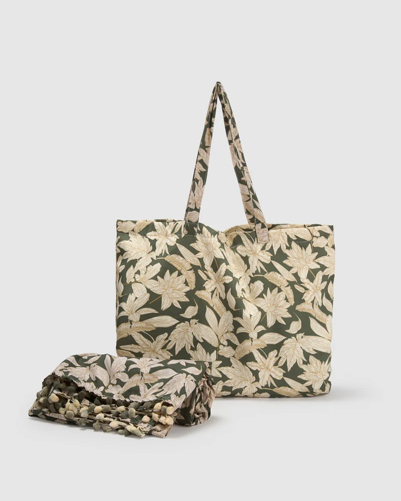 Pack bolso + toalla pareo charamo verde cacería