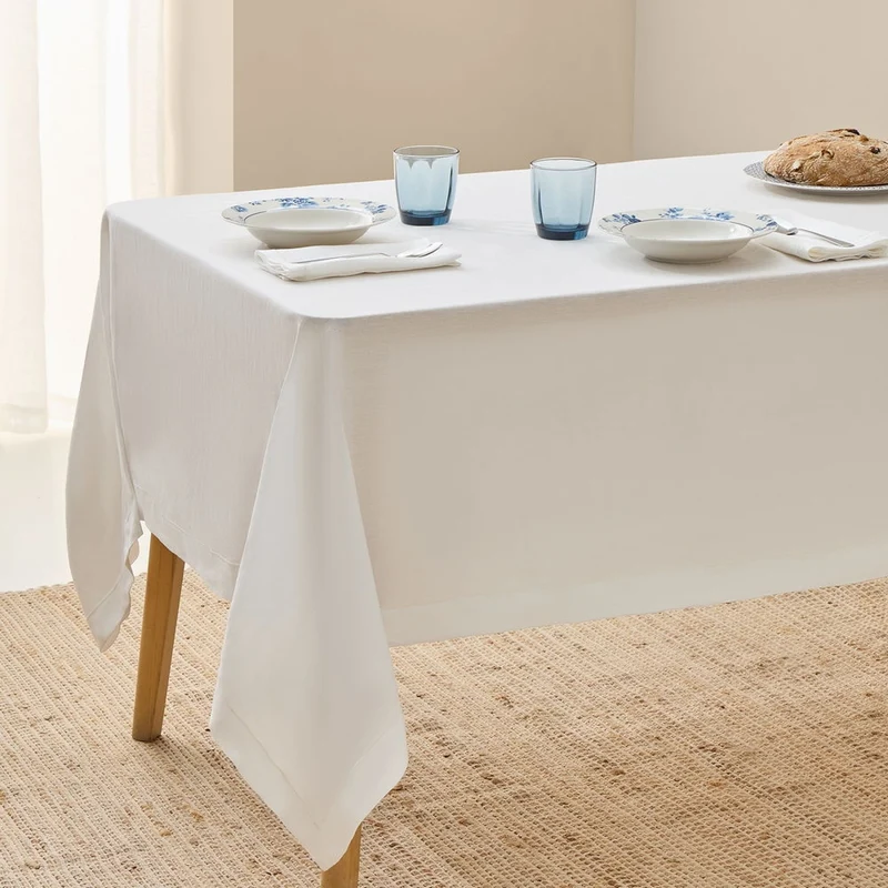 Mantel de lino natural con festón bordado Lin