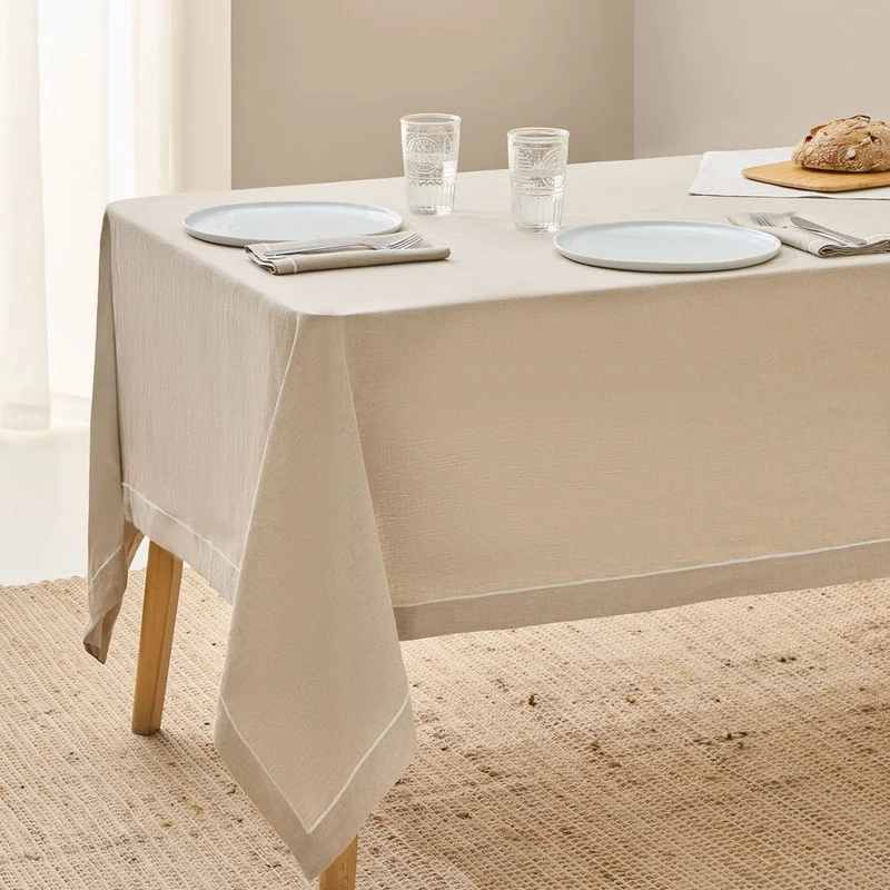 Mantel de lino natural con festón bordado Lin